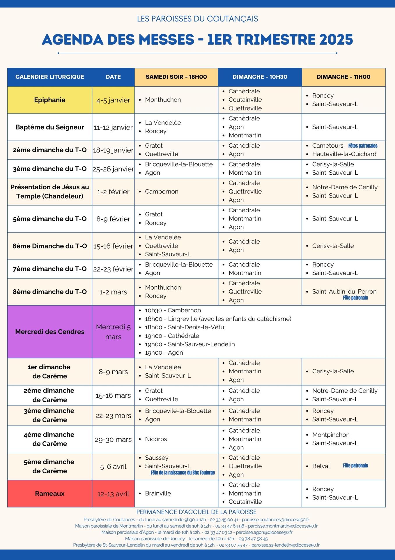 AGENDA DES MESSES